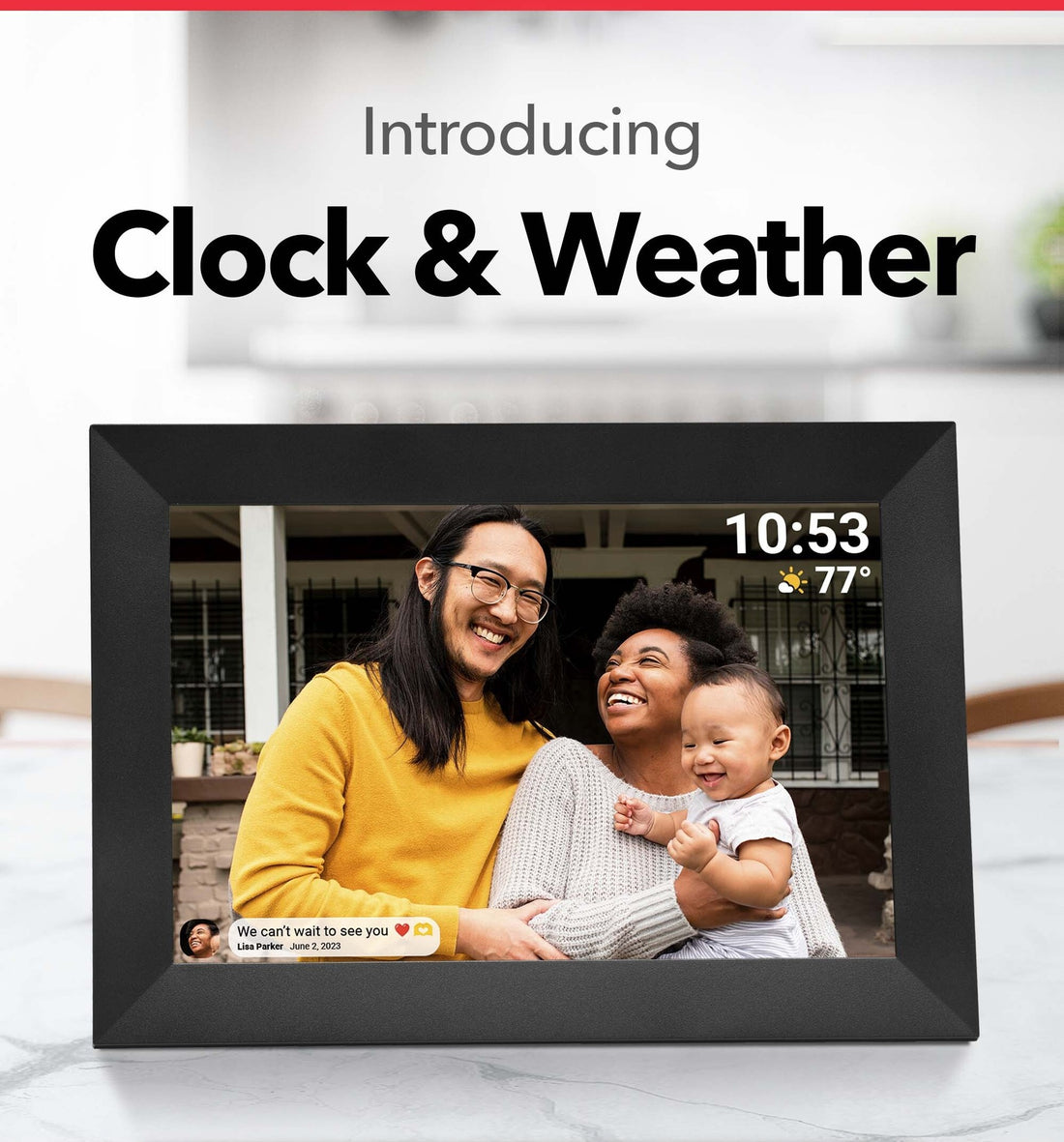 Clock and weather display mode on the digital photo frame