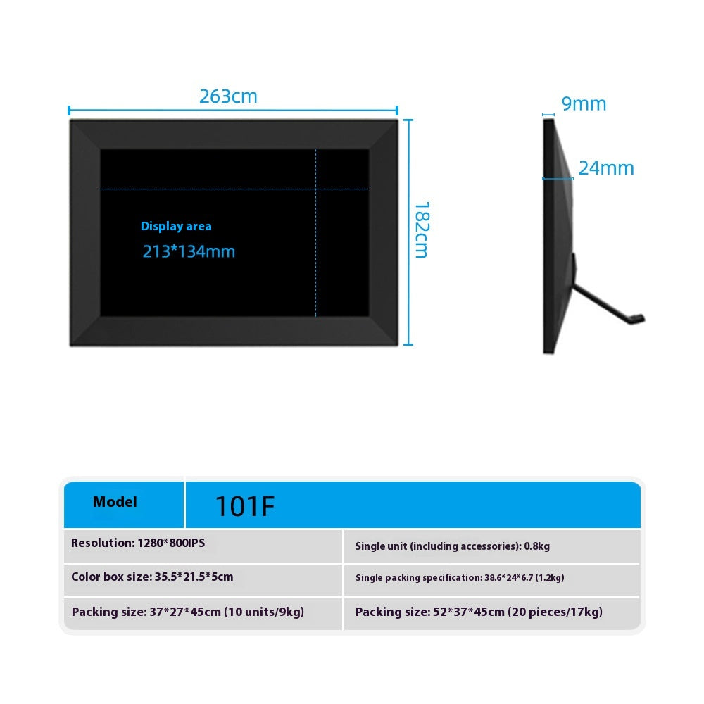Frame dimensions - 263 x 182 mm with 213 x 134 mm display area