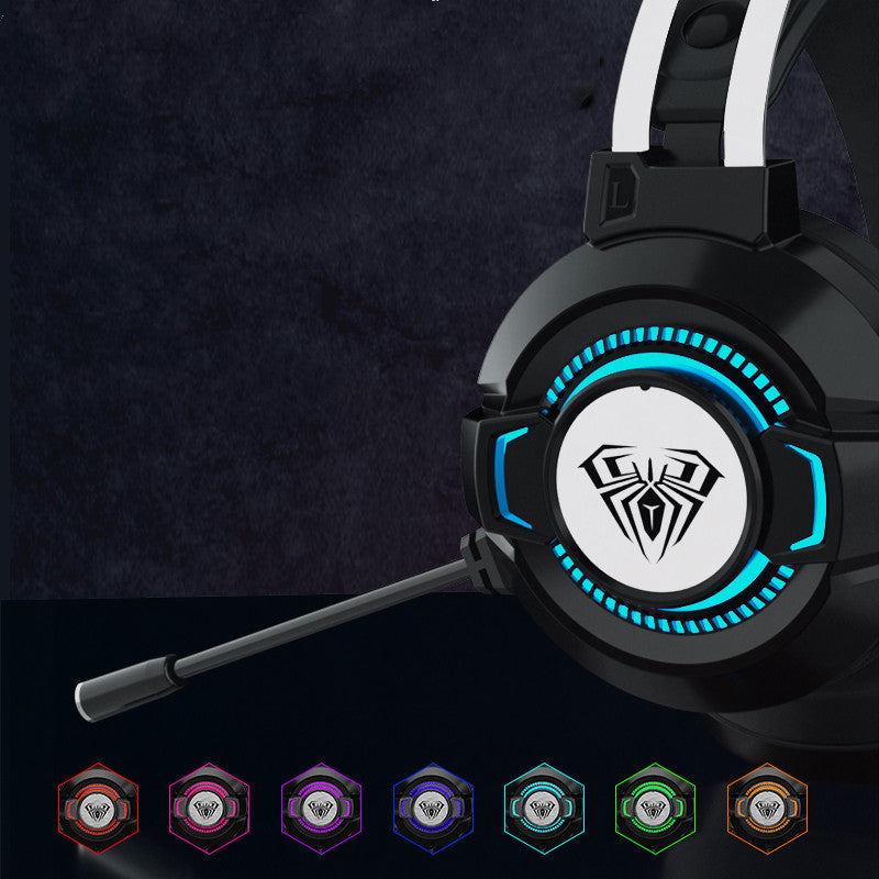 Close-up of S602 earcup LED ring showing seven color lighting options