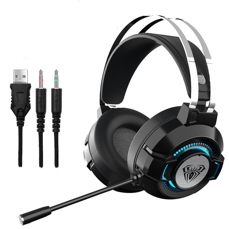 S602 gaming headset with USB and dual 3.5mm audio and microphone cables