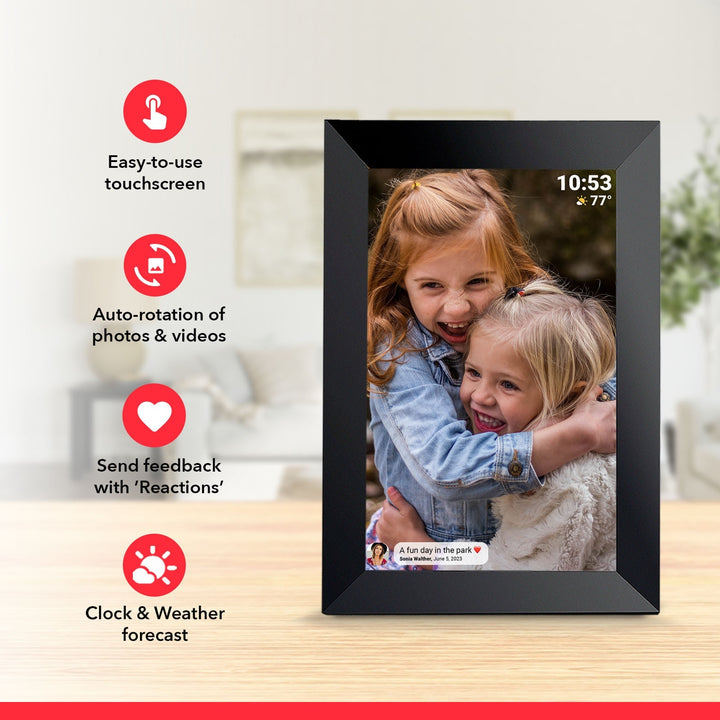 10.1-inch WiFi digital photo frame with Frameo app, touchscreen and auto-rotation
